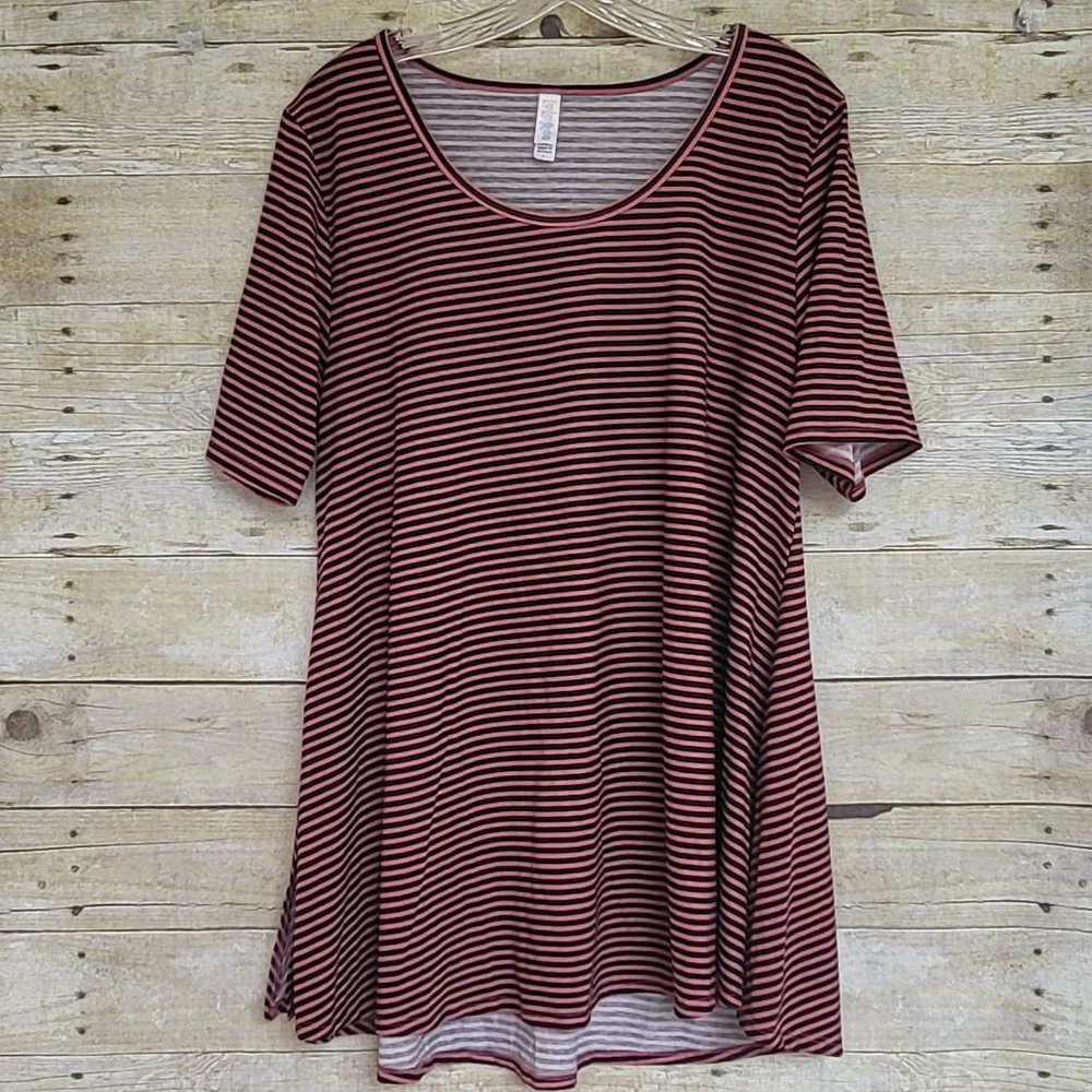 EUC LuLaRoe Perfect T Large - Pink & Black Stripes